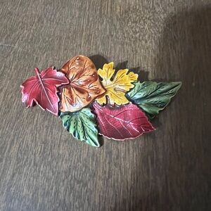 Vintage Autumn Leaf Brooch Pin Multicolor Enamel Signed Tara Costume Jewelry